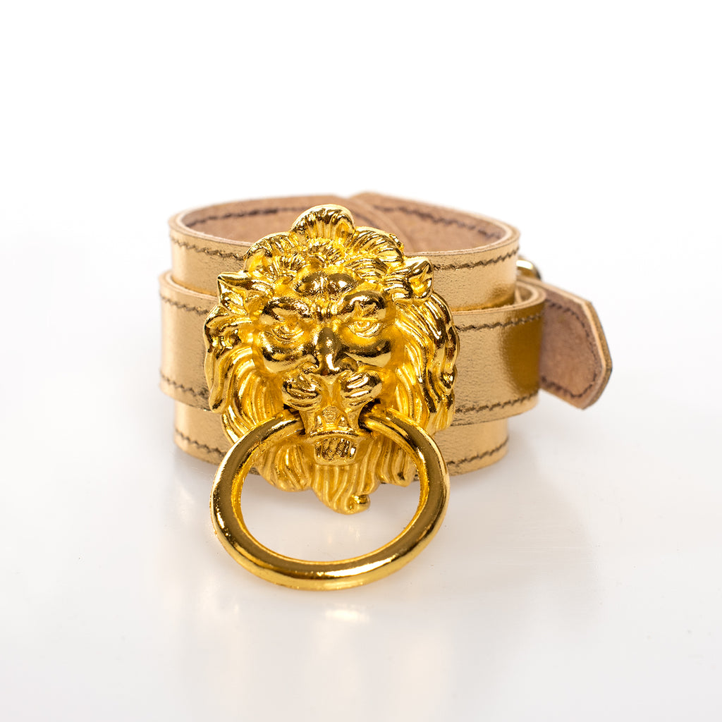 apatico lion cuff bracelet metallic leather gold silver gothic opulence