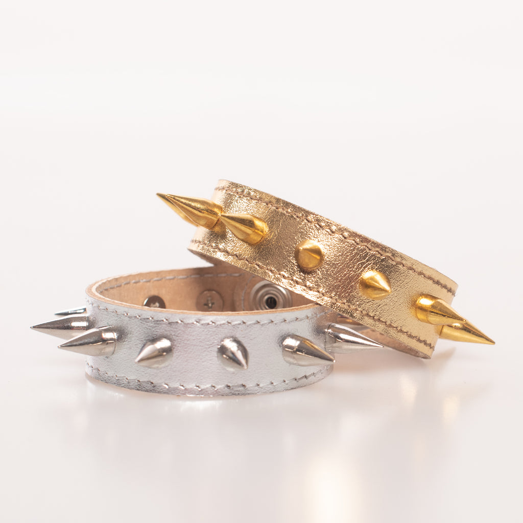 Apatico - Metallic Spiked Cuff Bracelet - Leather - Gold Silver