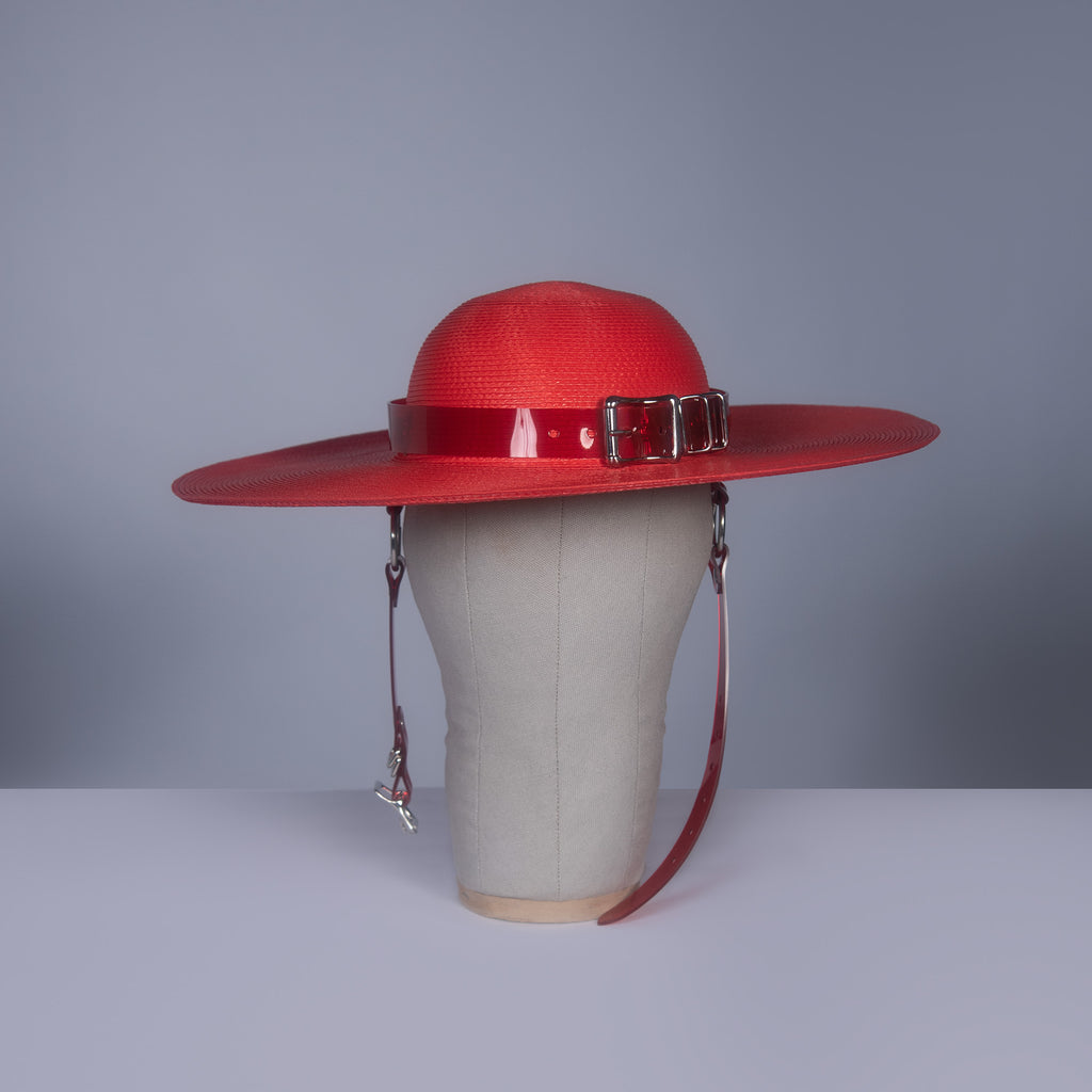 Red flat brim hat deals