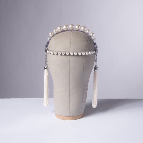 Penelope Pearl Tassel Crown Headpiece