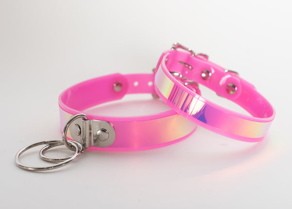 Pink Holographic O-Ring Choker Collar
