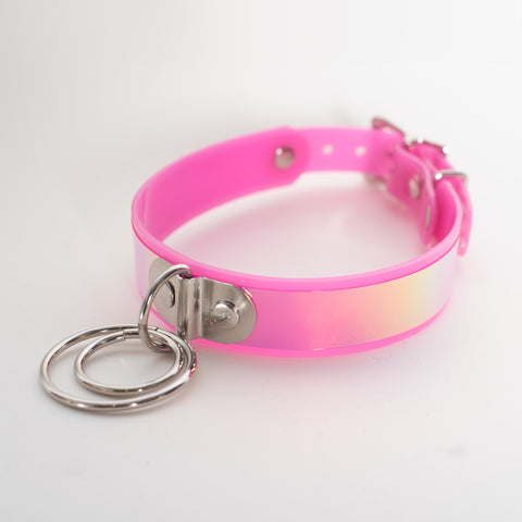 Pink Holographic O-Ring Choker Collar