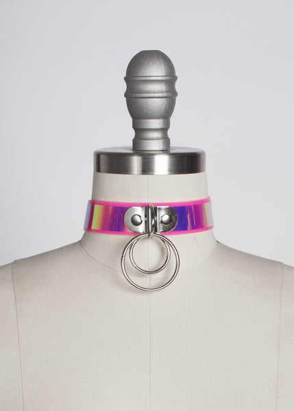 Pink Holographic O-Ring Choker Collar