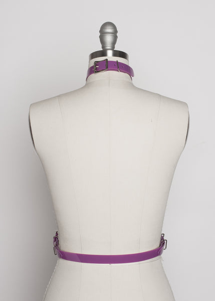 Apatico - purple pvc harness - detachable choker collar - pastelgoth nugoth fashion - statement accessory - violet pvc - pop of color - seattle fashion designer - back