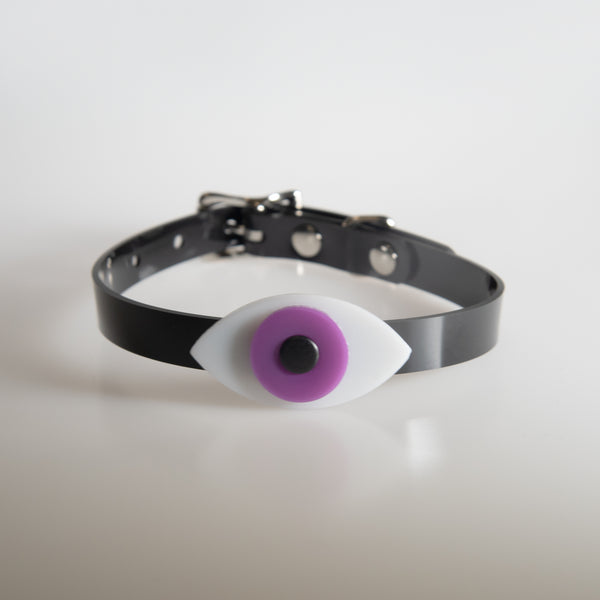 Apatico eyeball choker collar in purple for Pride.