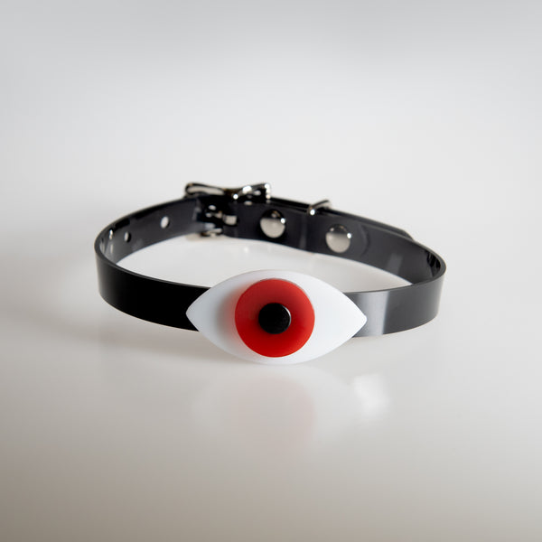 Apatico eyeball choker collar in red for Pride.