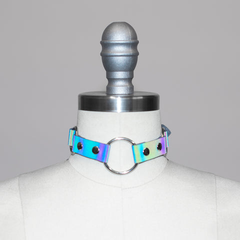 Reflective Rainbow Linked O-Ring Choker Collar