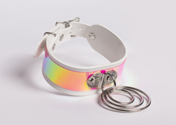 Pastel Rainbow Holographic O-Ring Choker Collar
