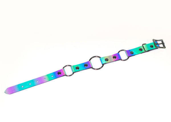 Reflective Rainbow Linked O-Ring Choker Collar