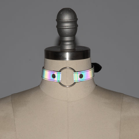 Reflective Rainbow O-Ring Choker Collar