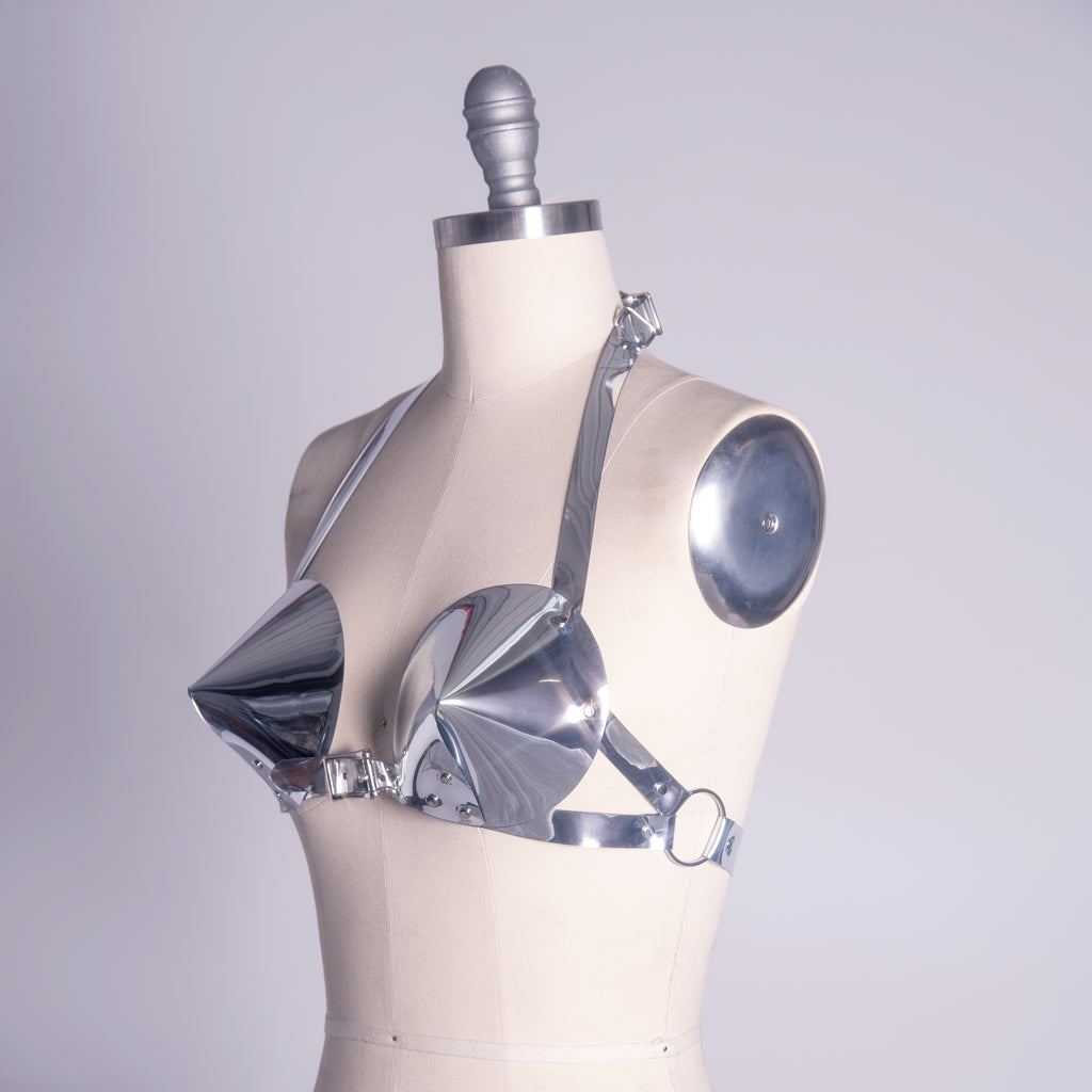 Apatico - Silver Bullet Bra Harness - Metallic Futuristic Top