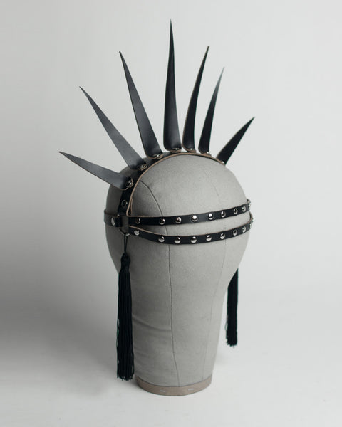 Apatico Strega Crown - spiked harness crown headpiece with studding and tassels.
