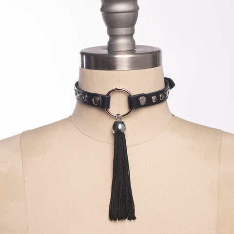 Apatico - Ribbon Tassel Choker Collar - Leather PVC - Gothic Doll
