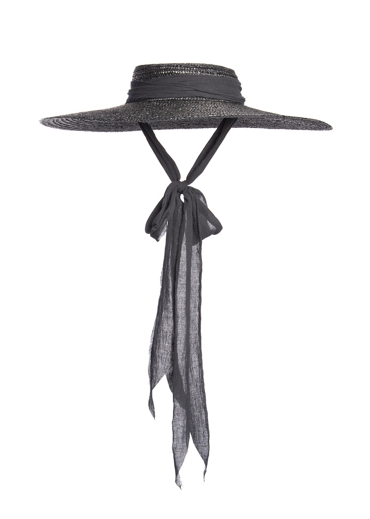 Apatico - Corinne Hat - Wide Brim Black Straw Hat - Witchy Summer Goth