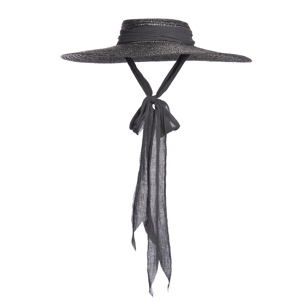Black straw shop beach hat