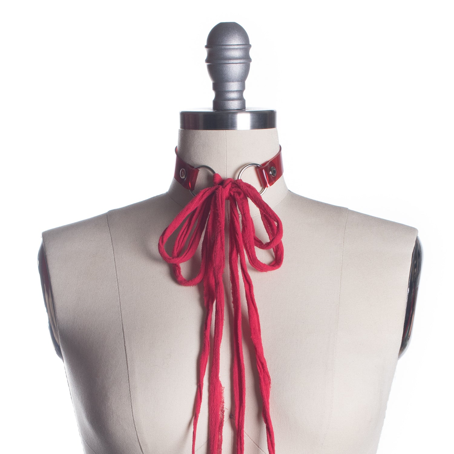Wraith Bow Choker Collar - Red - PVC & Leather - Gothic Doll - Apatico