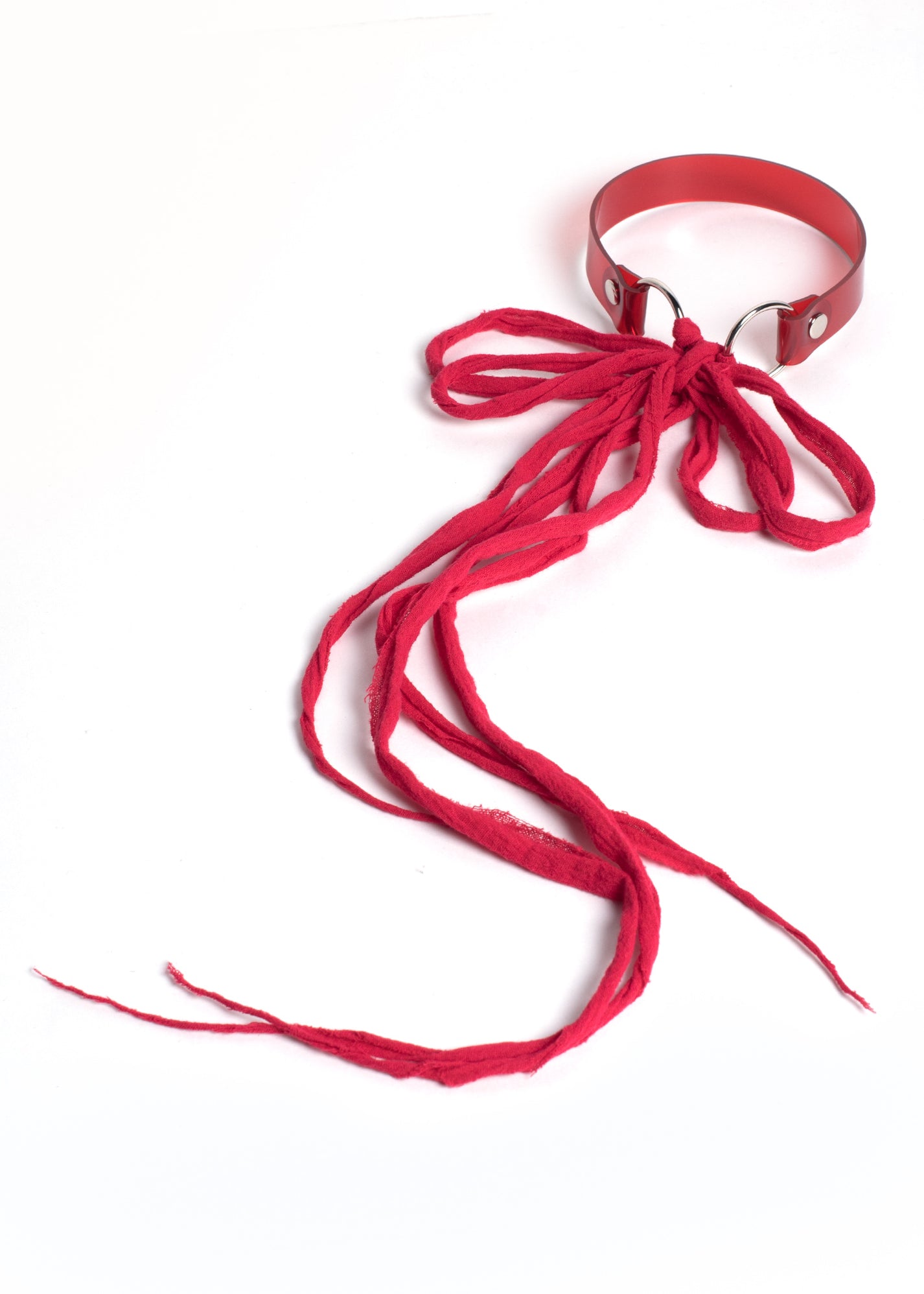 Wraith Bow Choker Collar - Red - PVC & Leather - Gothic Doll - Apatico
