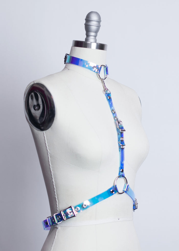 REFLECTIVE HARNESS BELT Iridescent Holographic Pvc Rainbow 