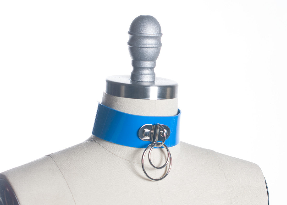 So Blue Choker Collar - opaque bright blue pvc collar choker - fetish fashion - clubkids festival 90s style - pvc vinyl - apatico - made in Seattle - Miss Angvik Model