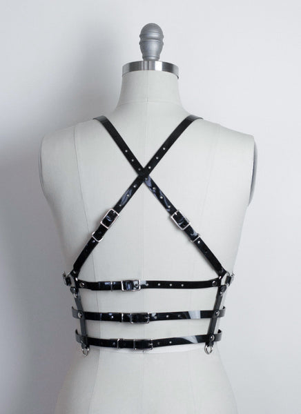 Cage Harness Top - Black PVc or leather - clear Pvc - Apatico - Gothic Harness bra crop top - fetish fashion bondage style
