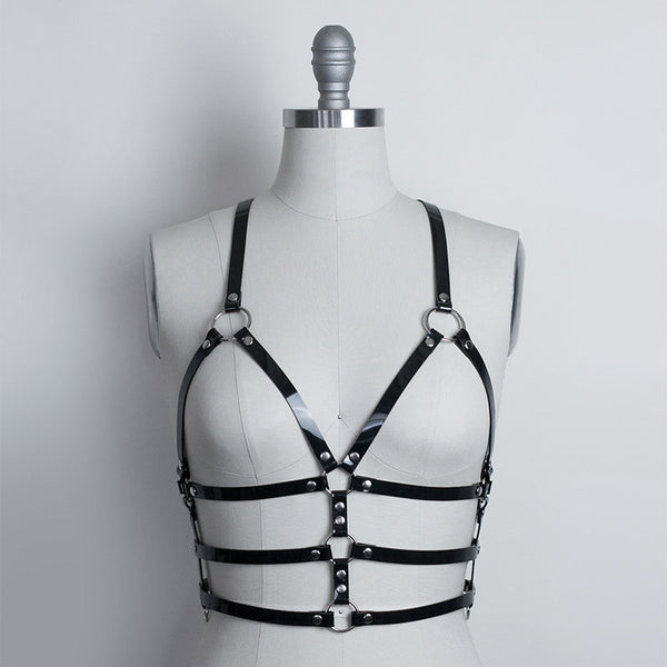 Cage Harness Top - Black PVc or leather - clear Pvc - Apatico - Gothic Harness bra crop top - fetish fashion bondage style