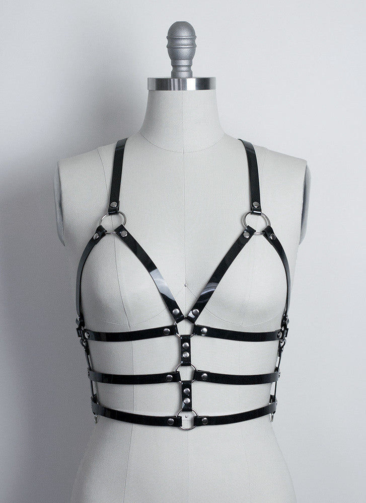 Apatico - Cage Harness - Pvc or Leather - Gothic Fetish Harness Top