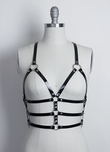 Cage Harness Top - Black PVc or leather - clear Pvc - Apatico - Gothic Harness bra crop top - fetish fashion bondage style