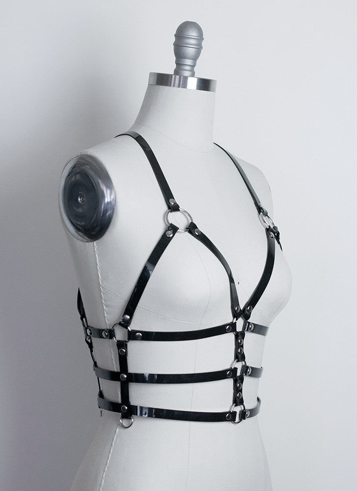Apatico - Cage Harness - Pvc or Leather - Gothic Fetish Harness Top
